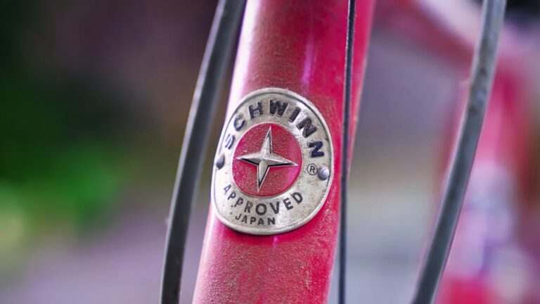 Vintage Schwinn Bicycle. Closeup of a Schwinn Signature Logo on an old Schwinn Bicycle