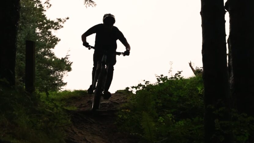 Yeti Cycles 160E Bicycle. Cyclist Riding Towards the Camera